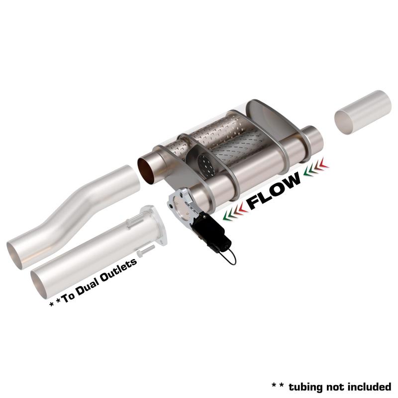 QTP 3in Weld-On Reverse 304SS Screamer Muffler Short Case w/Bolt-On QTEC Electric Cutout Muffler QTP