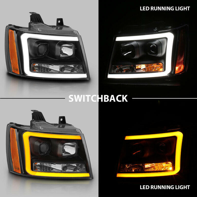 ANZO 07-14 Chevy Tahoe Projector Headlights w/ Plank Style Design Black w/ Amber Headlights ANZO