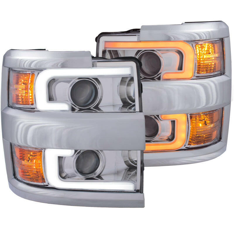 ANZO Projector Headlights 15-17 Chevrolet Silverado 2500HD / 3500HD Chrome w/ Chrome Rim Headlights ANZO