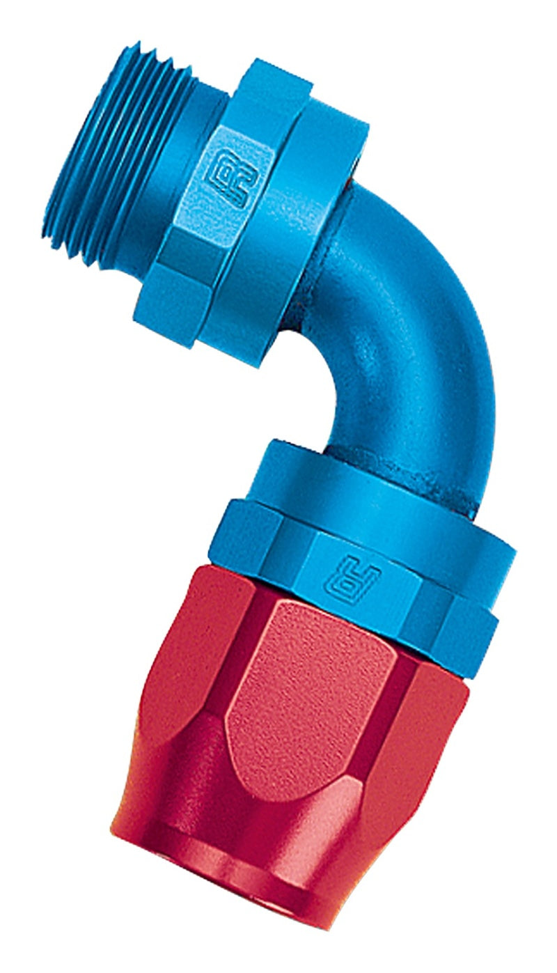 Russell Performance Hose End #8 Hose to #8 Radius Inlet Port 90 Deg Red/Blue Fittings Russell