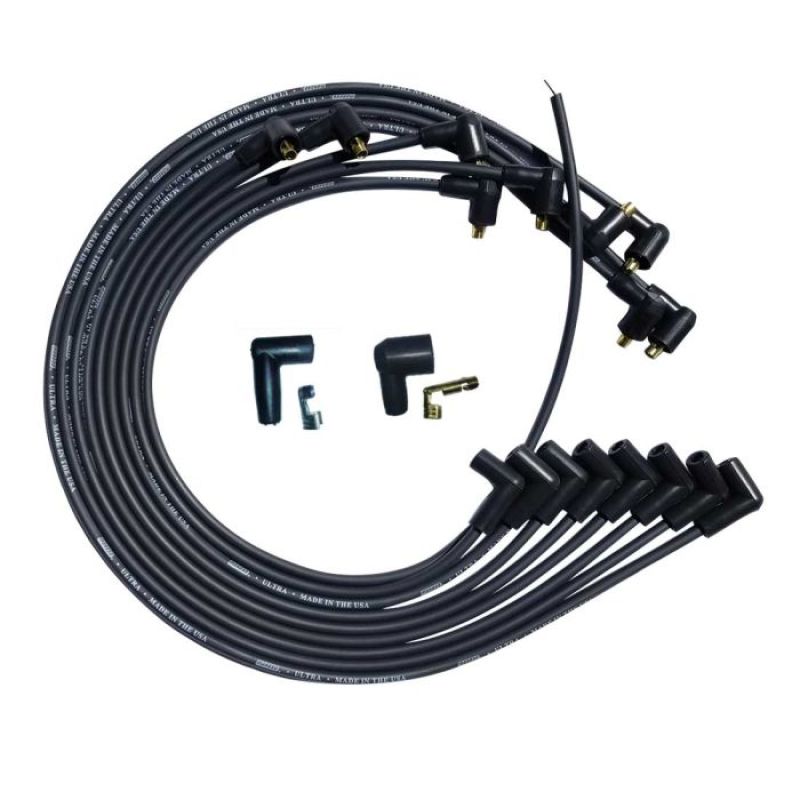 Moroso SBC Under Header 90 Deg Plug 90 Deg Non-HEI Unsleeved Ultra Spark Plug Wire Set - Black Spark Plug Wire Sets Moroso