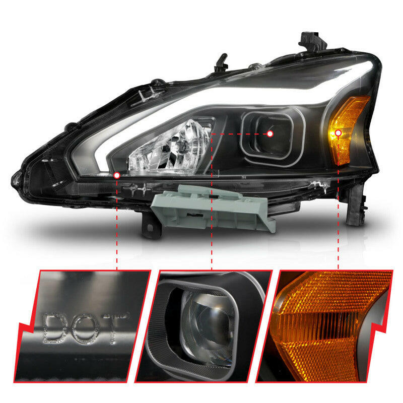 ANZO 13-15 Nissan Altima (w/o Factory HID Bulbs) Projector Headlights - w/ Light Bar Black Housing Headlights ANZO