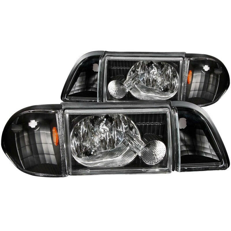 ANZO 1987-1993 Ford Mustang Crystal Headlights Black w/ Corner Lights 3pc Headlights ANZO