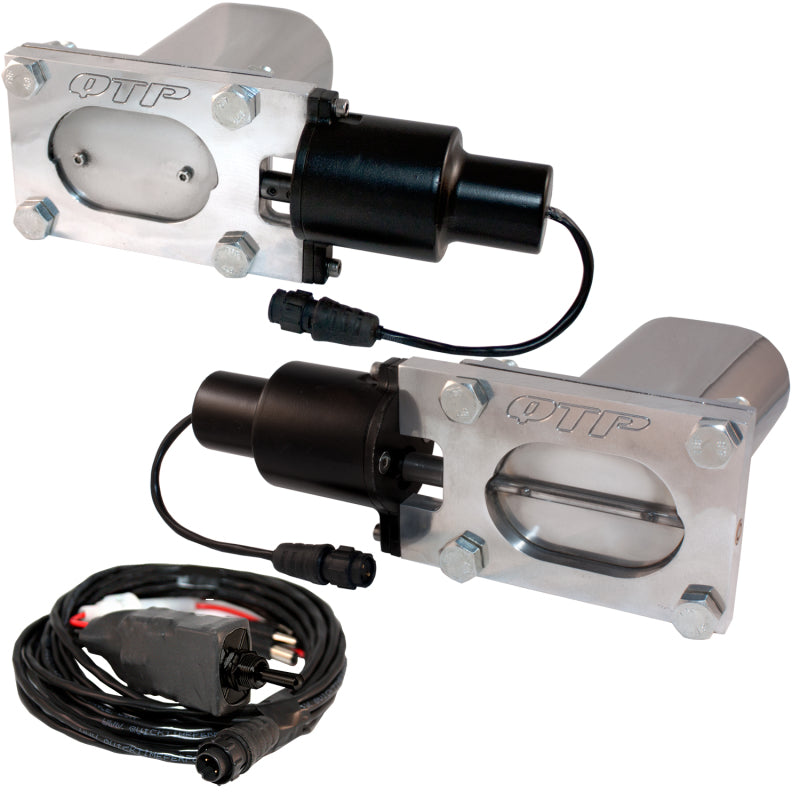 QTP Bolt-On QTEC Dual Low Profile Oval Electric Cutout Valves - Pair Exhaust Cutouts QTP