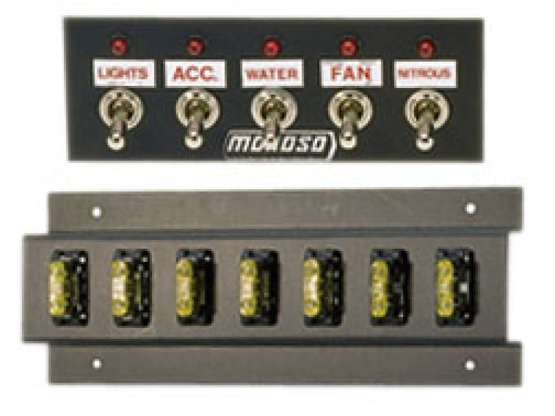 Moroso Toggle Switch Panel - Dash Mount - 2in x 5.5in - Five On/Off Switches Switch Panels Moroso