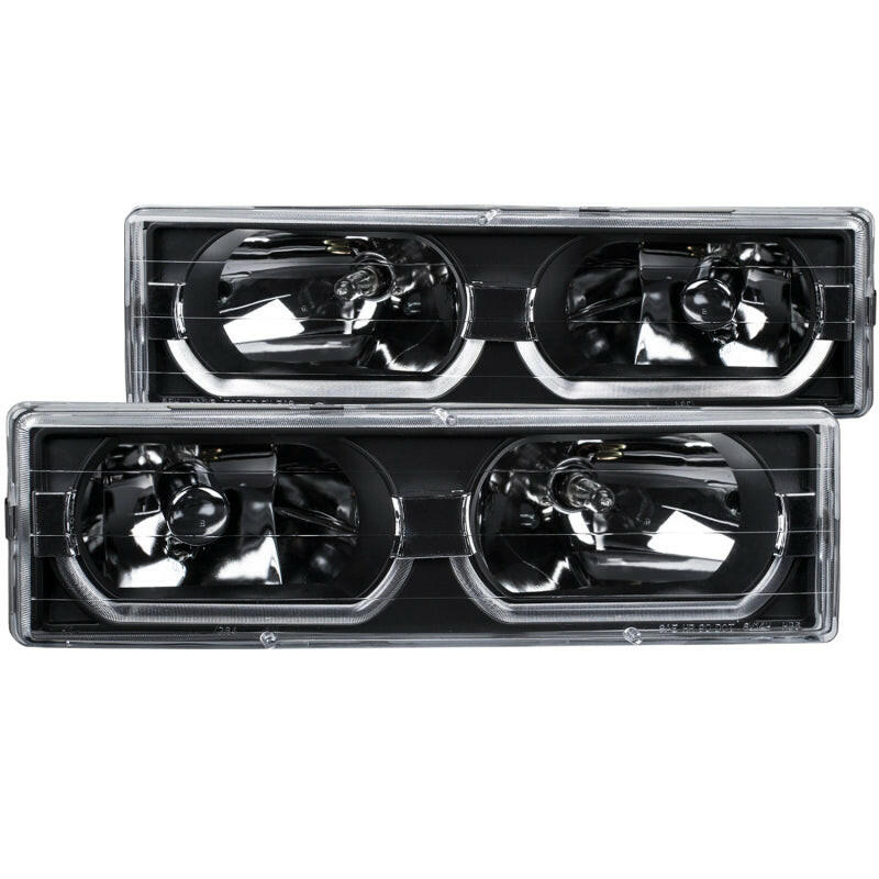 ANZO 1988-1998 Chevrolet C1500 Crystal Headlights Black w/ Low - Brow Headlights ANZO