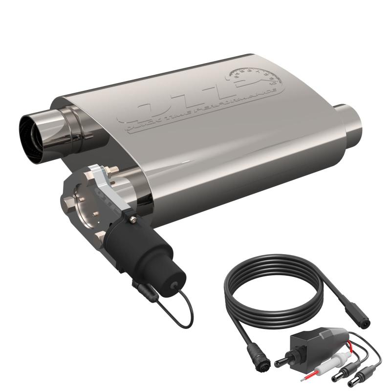 QTP 2.5in Weld-On 304SS Reverse Screamer Muffler w/Bolt-On QTEC Electric Cutout Muffler QTP