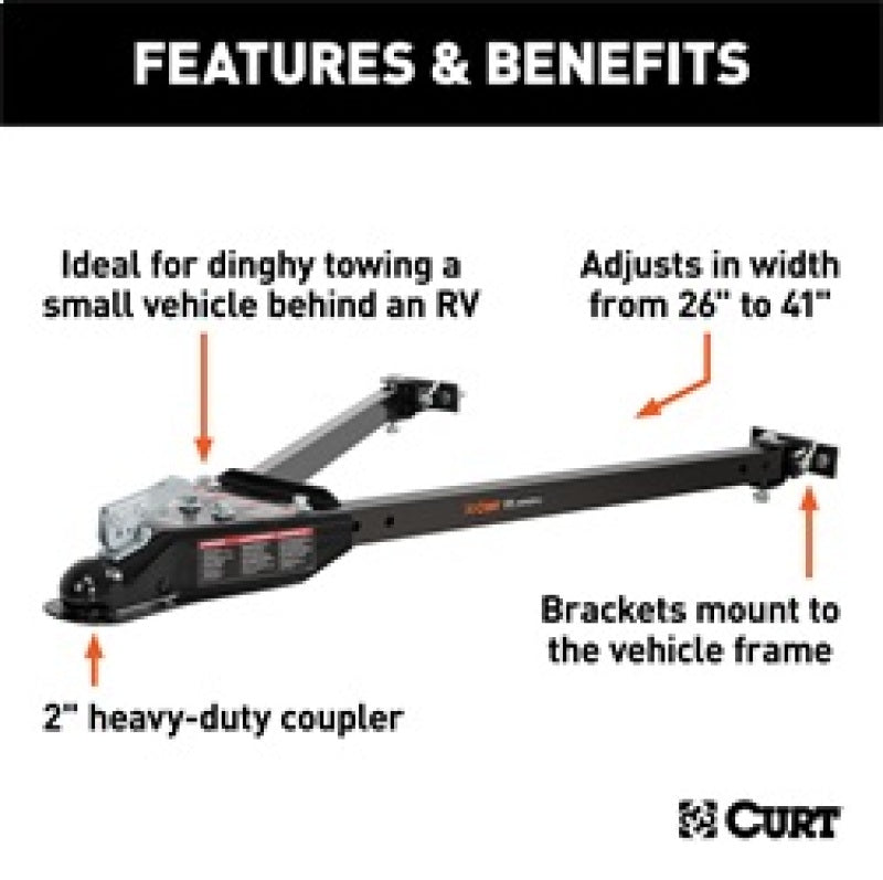 RockJock Curt Tow Bar with Adjustable Width Arms Car Mount 2in Ball 5000lbs Tow Bars RockJock