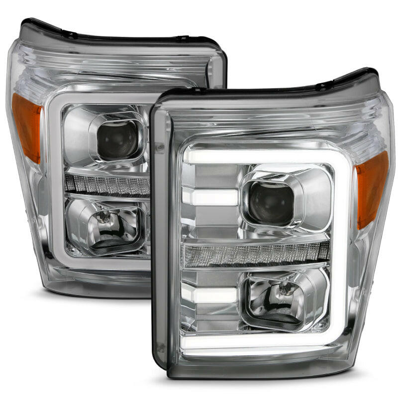 ANZO 11-16 Ford F-250/F-350/F-450 Projector Headlights w/ Plank Style Switchback Chrome w/Amber Headlights ANZO
