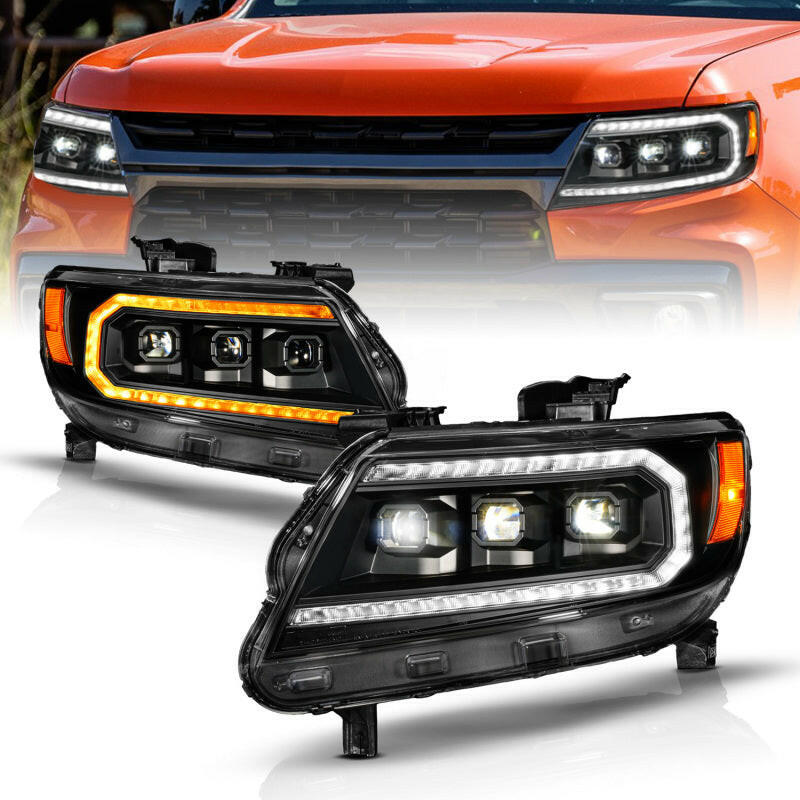ANZO 15-22 Chevy Colorado Blk Housing Full LED DRL Projector Headlight w/ Sequential Light Bar Headlights ANZO