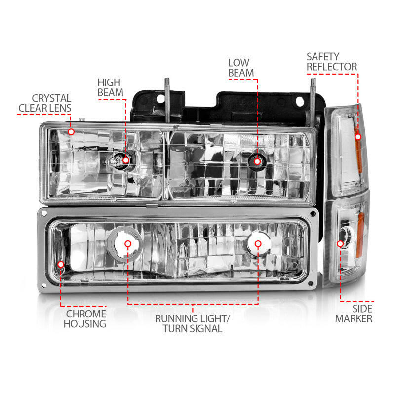 ANZO 88-98 Chevrolet C1500 Crystal Headlights Chrome w/ Signal and Side Marker Lights Headlights ANZO
