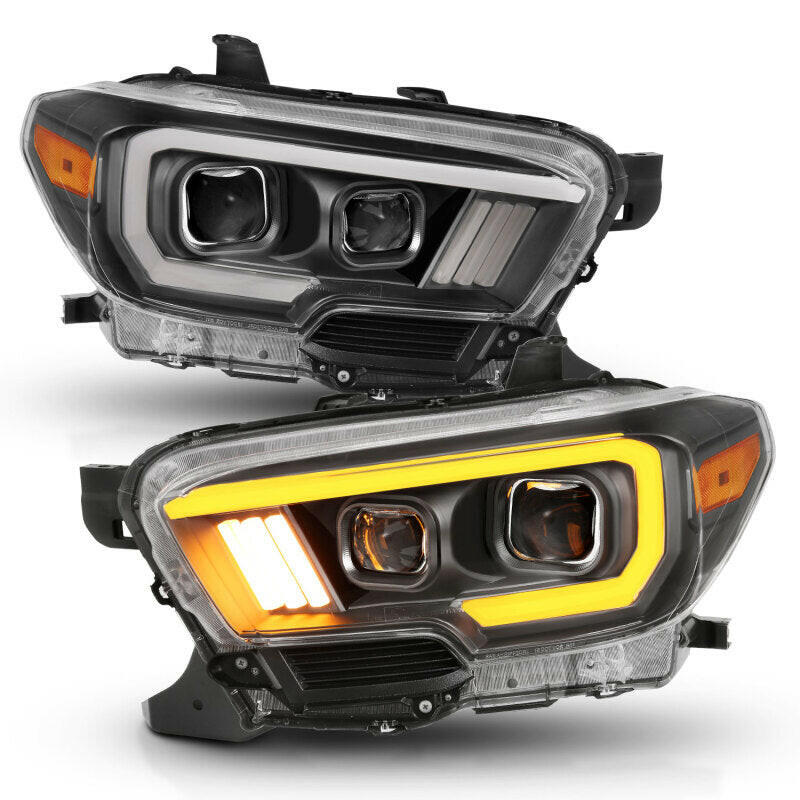 ANZO 2016-2017 Toyota Tacoma Projector Headlights w/ Plank Style Switchback Black w/ Amber w/ DRL Headlights ANZO