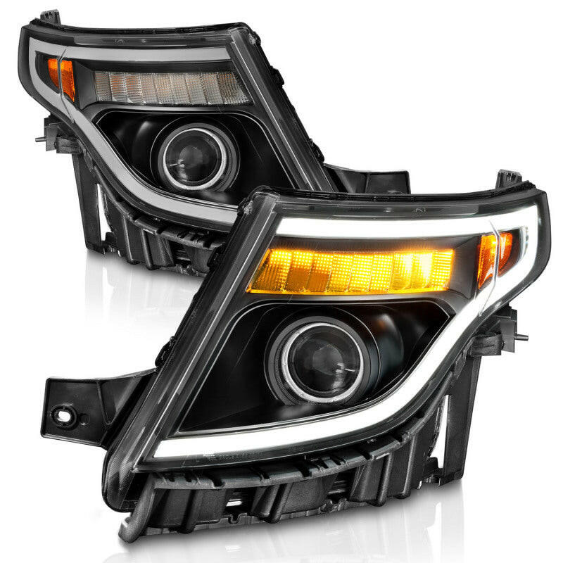 ANZO 11-15 Ford Explorer (w/Factory Halogen HL Only) Projector Headlights w/Light Bar Black Housing Headlights ANZO