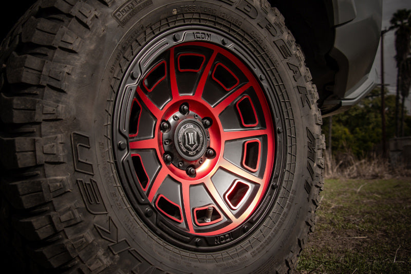 ICON Victory 17x8.5 6x120 0mm Offset 4.75in BS Satin Black w/Red Tint Wheel Wheels - Cast ICON