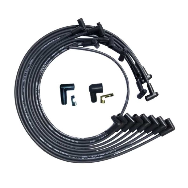 Moroso SBC Under Header 90 Deg Plug HEI Dist Unsleeved Ultra Spark Plug Wire Set - Black Spark Plug Wire Sets Moroso