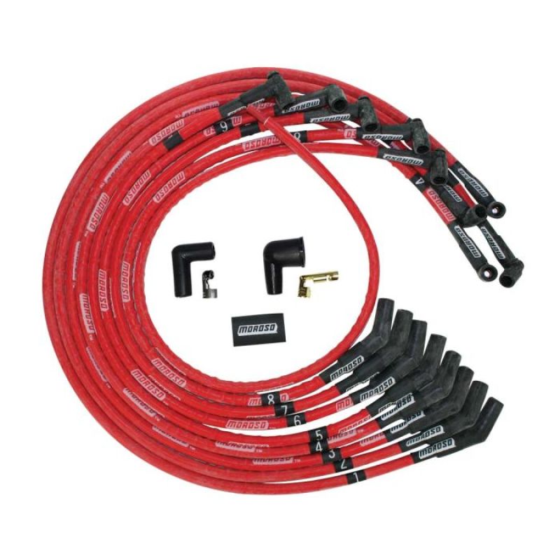 Moroso SBC Under Header 135 Deg Plug Boots HEI Sleeved Ultra Spark Plug Wire Set Spark Plug Wire Sets Moroso