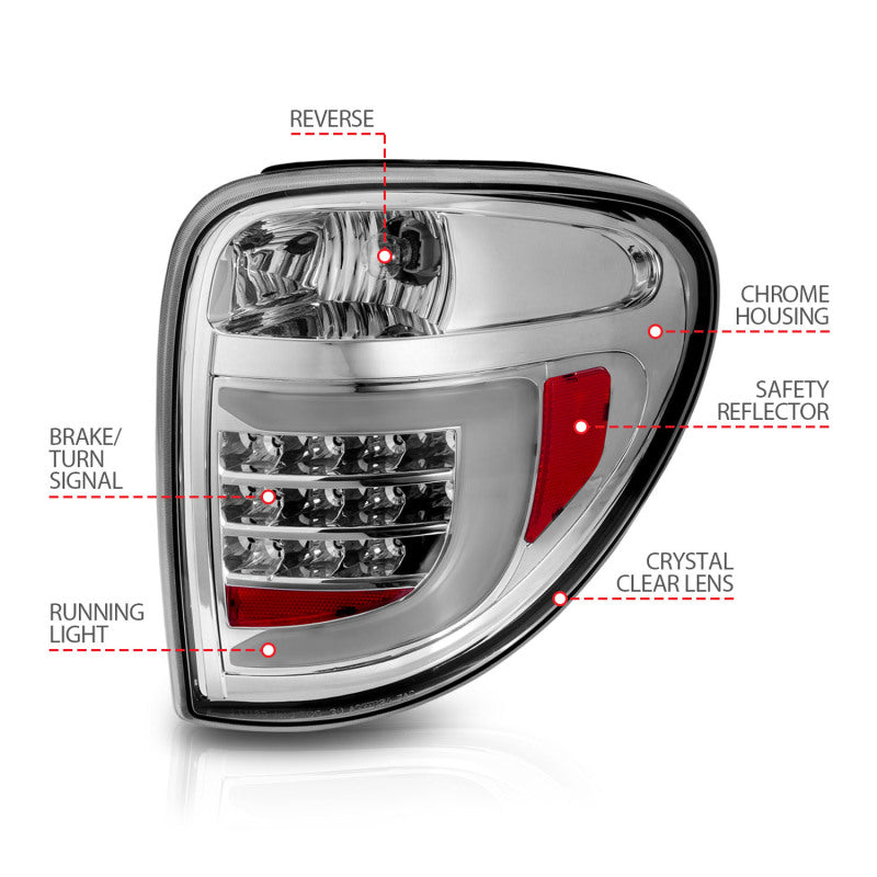 ANZO 2004-2007 Dodge Grand Caravan LED Tail Lights w/ Light Bar Chrome Housing Clear Lens Tail Lights ANZO