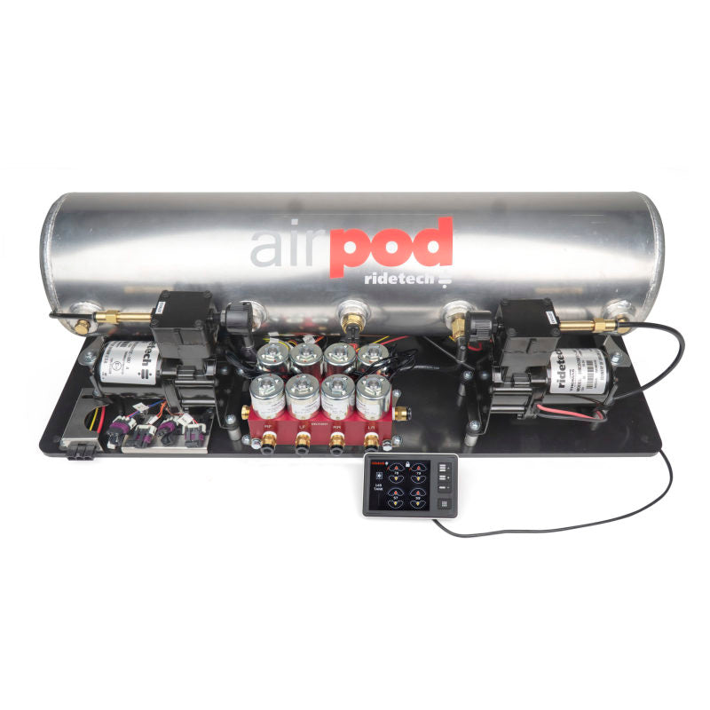 Ridetech RidePro E5 Air Ride Control System 5Gal Dual Compressor AirPod Hi-Flow Big Red 3/8in Valves Air Compressor Systems Ridetech