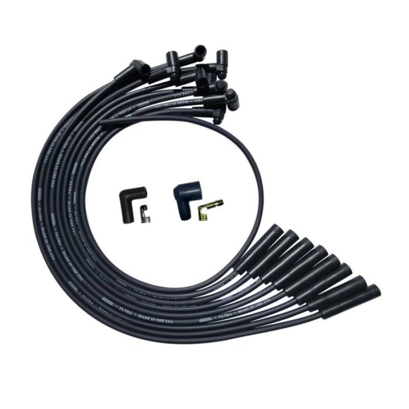 Moroso BBC Over Valve Cover Str Plug Boots & HEI Unsleeved Ultra Spark Plug Wire Set - Black Spark Plug Wire Sets Moroso