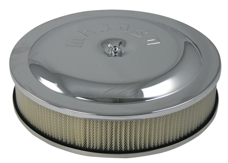 Moroso Racing Air Cleaner - 14in x 3in Filter - Raised Bottom - Aluminum - Chrome Plated Fuel Filters Moroso