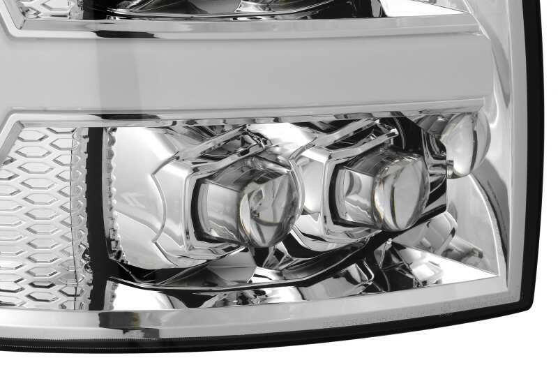 AlphaRex 07-13 Chevy 1500HD NOVA LED Proj Headlights Plank Style Chrm w/Activ Light/Seq Signal Headlights AlphaRex