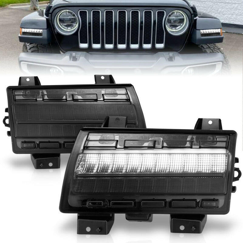 ANZO 2018-2021 Jeep Wrangler LED Side Markers Chrome Housing Smoke Lens w/ Seq. Signal Low Config Lights Corner ANZO