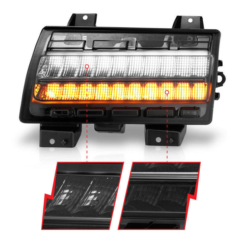 ANZO 2018-2021 Jeep Wrangler LED Side Markers Chrome Housing Smoke Lens w/ Seq. Signal Low Config Lights Corner ANZO