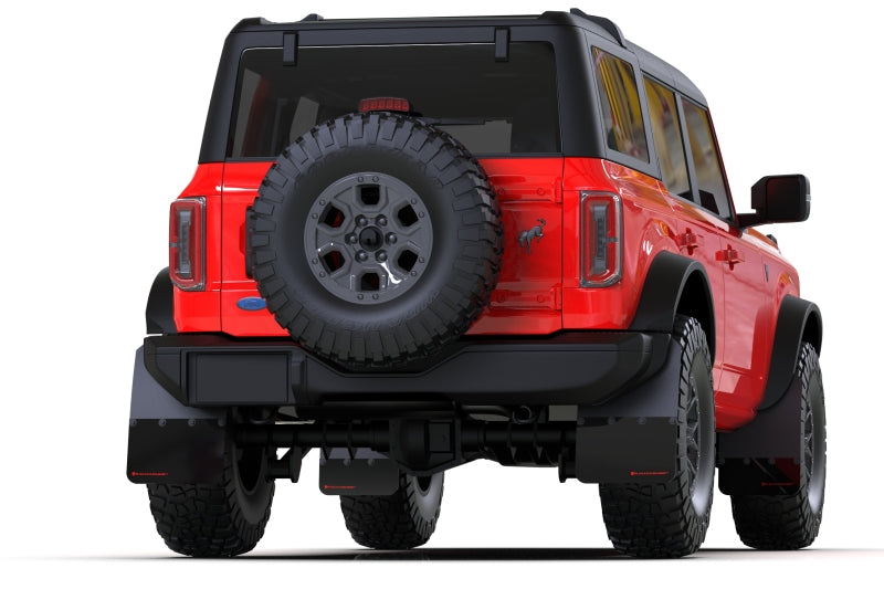 Rally Armor 21-25 Ford Bronco (Steel Bmpr - NO Rptr/Sprt - NO RR/RB) Blk Mud Flap w/Met. Blk Logo Mud Flaps Rally Armor