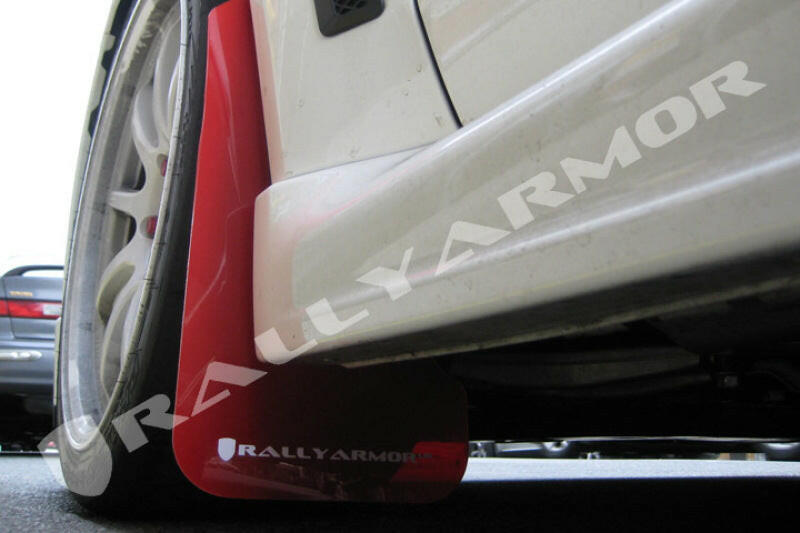 Rally Armor 08-17 Mitsubishi EVO X Red UR Mud Flap w/ White Logo Mud Flaps Rally Armor