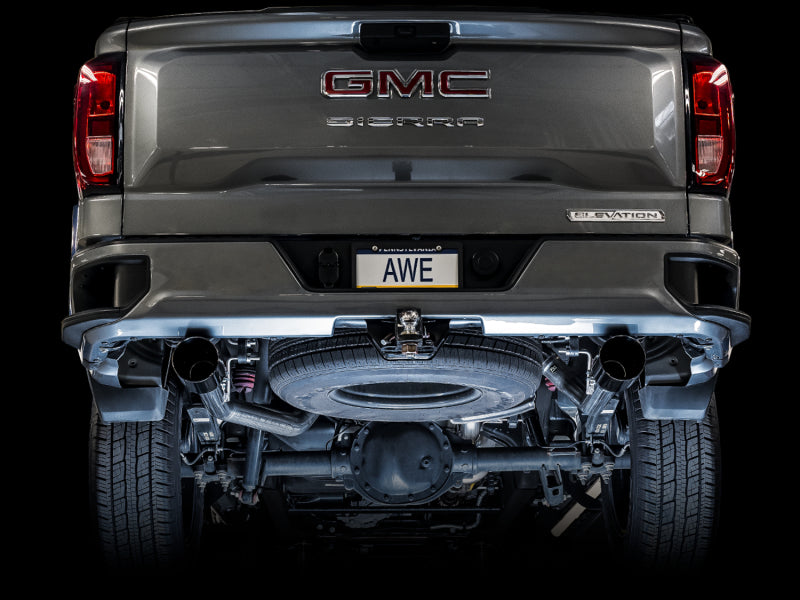 AWE Tuning 4th Gen GM 1500 5.3L 0FG Catback Split Rear Exit (Flat Bumper) - Dual Diamond Tips Catback AWE Tuning