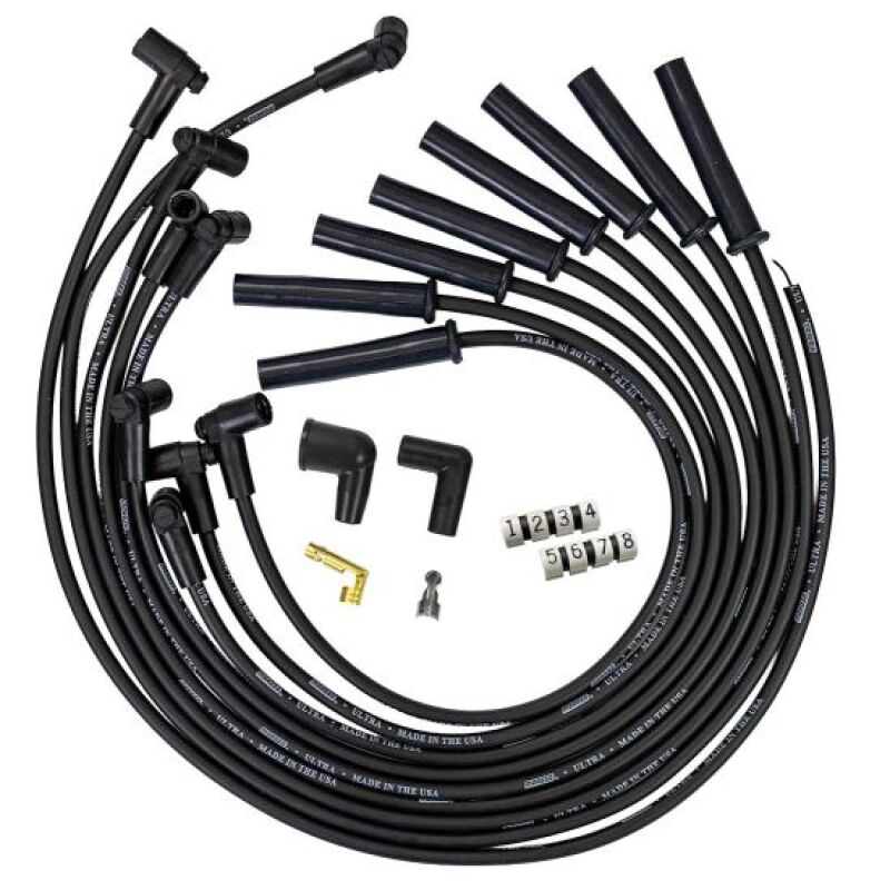Moroso GM BBC 366-454 HEI-Style w/o Coil In Cap Ultra 350 8mm Multi-Angle Spark Plug Wire Set - Blk Spark Plug Wire Sets Moroso