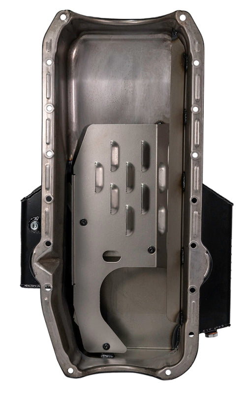 Moroso 86-Up Chevrolet SBC (w/1 Pc Seal & Low Clearance) Wet Sump 7qt 7in Steel Oil Pan - Black Oil Pans Moroso