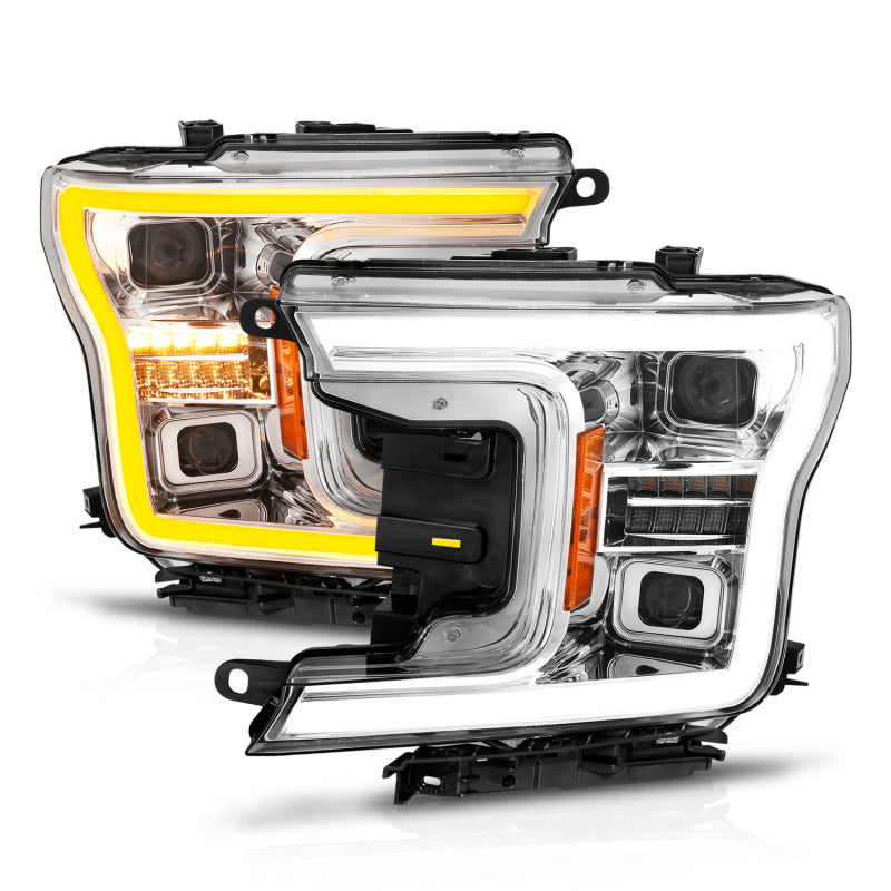 ANZO 18-20 Ford F-150 (w/o Fctry LED) Full LED Proj Headlights w/Light Bar Swtchbk Seq. Chrome w/Int Headlights ANZO