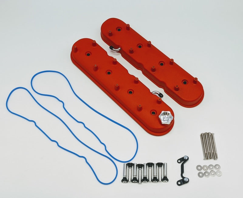 Granatelli 96-22 GM LS Tall Valve Cover w/Integral Angled Coil Mounts - Red Wrinkle (Pair) Valve Covers Granatelli Motor Sports
