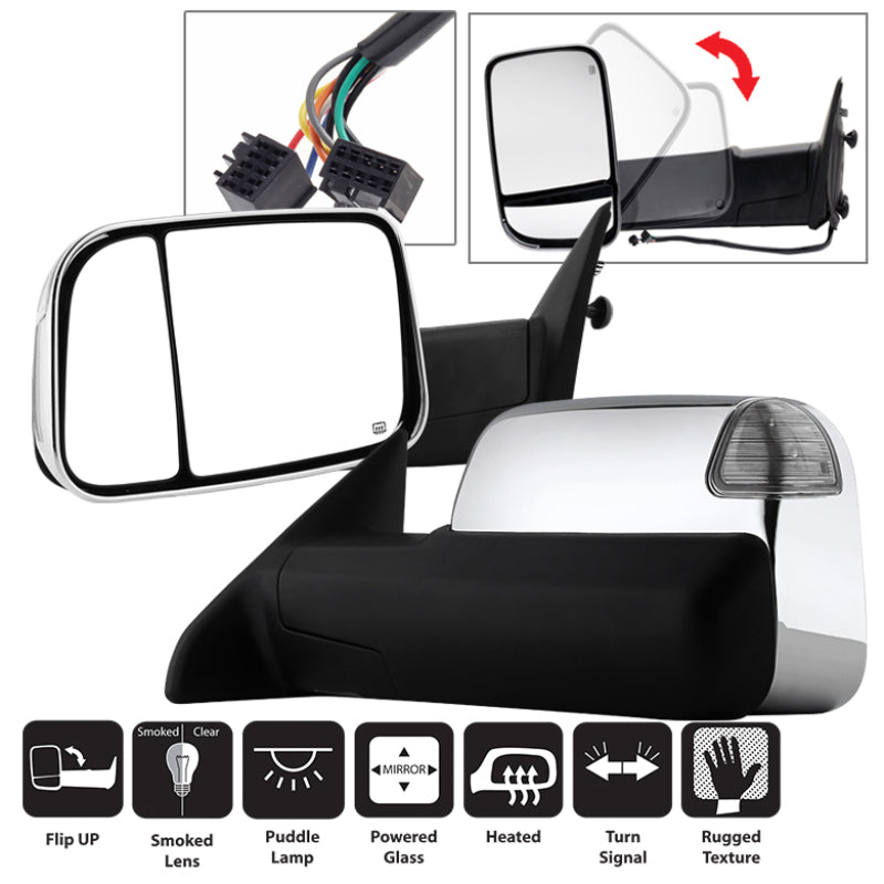 xTune Dodge Ram 1500 09-12 L&R Manual Extendable Power Heated Adjust Mirror MIR-DRAM10-PW-SET Side Mirrors SPYDER