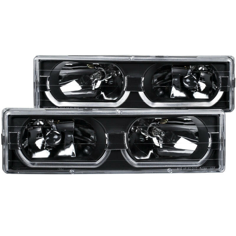 ANZO 1988-1998 Chevrolet C1500 Crystal Headlights Black w/ Low - Brow Headlights ANZO
