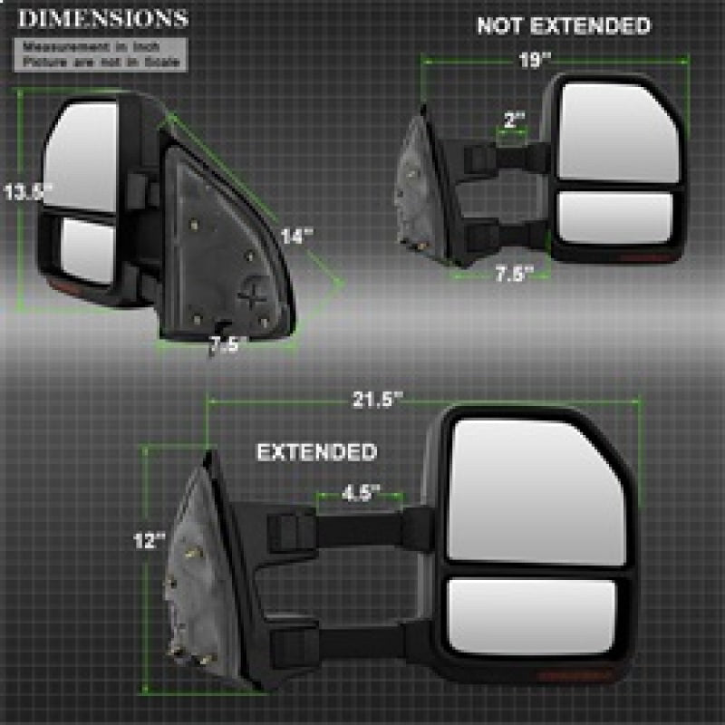 xTune 08-15 Ford Super Duty LED Telescoping Manual Mirrors - Smk (Pair) (MIR-FDSD08S-G4-MA-RSM-SET) Side Mirrors SPYDER