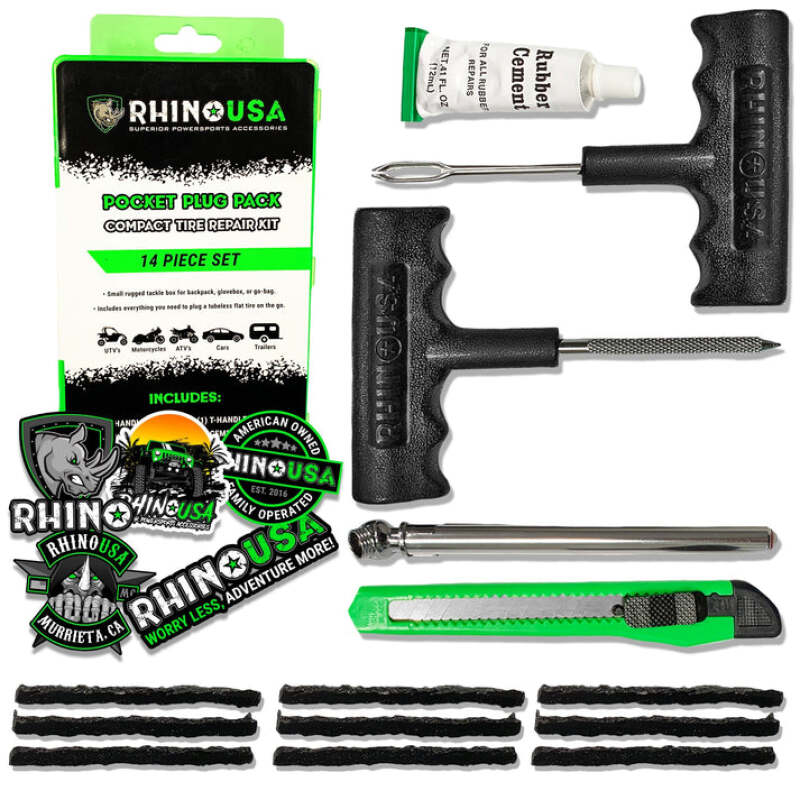 Rhino USA 14-Piece Compact Tire Repair Plug Kit Tire Pressure Sensors Rhino USA