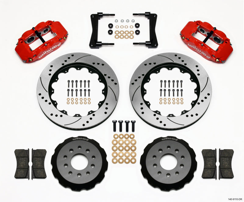 Wilwood Narrow Superlite 6R Front Hat Kit 14.00in Drill Red 2005-2014 Mustang Big Brake Kits Wilwood