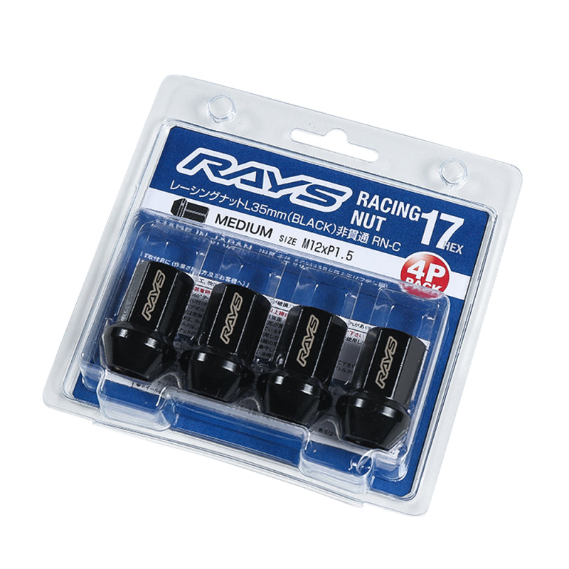 Rays 17 Hex Racing Nut L35 (Medium Type) 12x1.25 - Black (4 Pieces) Lug Nuts Rays
