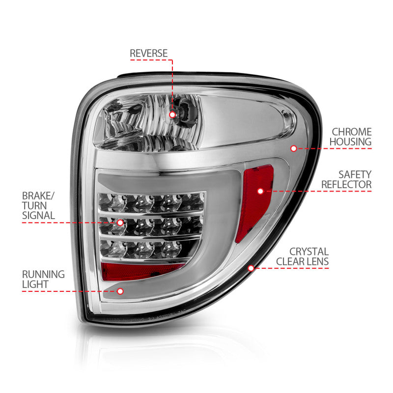 ANZO 2004-2007 Dodge Grand Caravan LED Tail Lights w/ Light Bar Chrome Housing Clear Lens Tail Lights ANZO