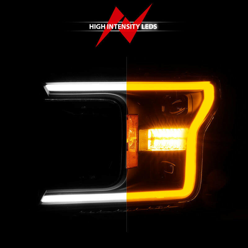 ANZO 18-20 Ford F-150 (w/o Fctry LED) Full LED Proj Headlights w/Light Bar Swtchbk Seq. Black w/Init Headlights ANZO
