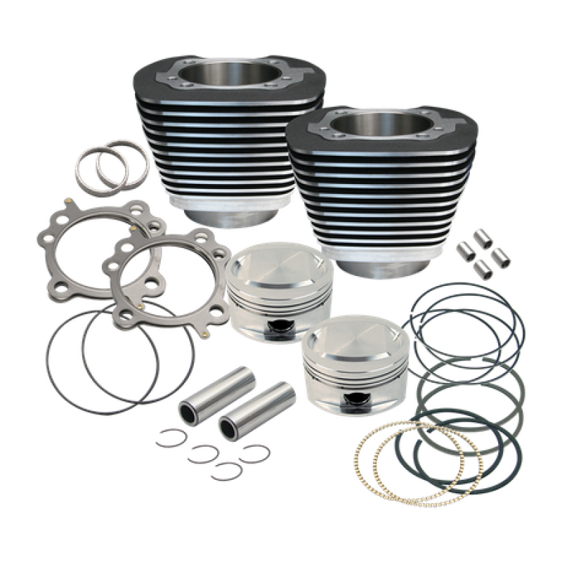 S&S Cycle 99-06 BT Replacement 3-7/8in Bore Cylinder & Piston Kit For S&S 95in Big Bore Kits- Wblack Piston Sets - Powersports S&S Cycle