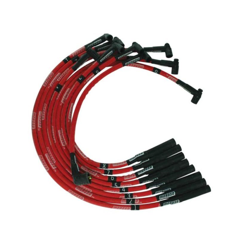 Moroso SB Chrysler Mopar 273/318/340/360 Str Plug Boots HEI Sleeved Ultra Spark Plug Wire Set - Red Spark Plug Wire Sets Moroso
