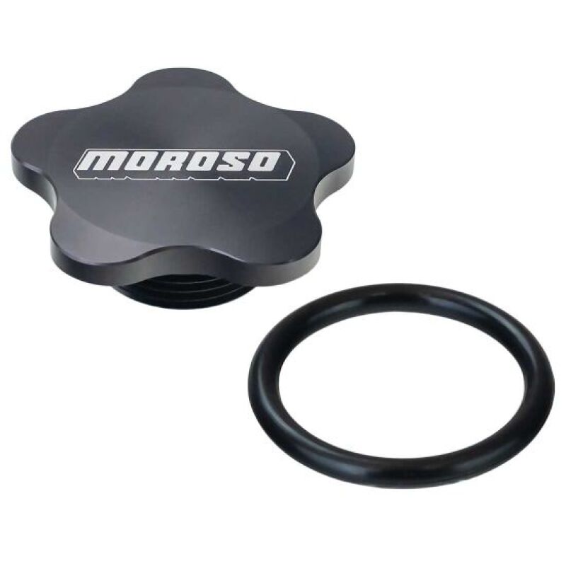 Moroso 1 3/8in-12 Thread Aluminum Filler Cap Kit - Black Anodized Radiator Caps Moroso