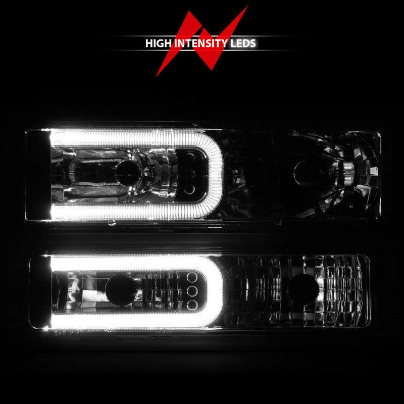 ANZO 88-98 Chevrolet C1500 Crystal Headlights w/Light Bar Chrome Housing w/ Signal Side Markers 8Pcs Headlights ANZO