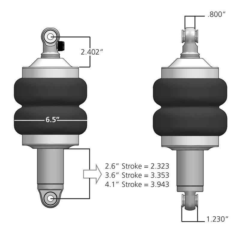 Ridetech HQ Series ShockWaves 3.2in Travel 6.5in dia Double Convoluted .625in Bearing/.625in Bearing Air Suspension Kits Ridetech