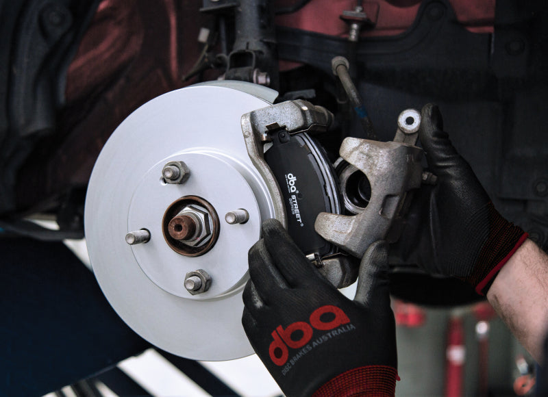 DBA 11-14 Ford Mustang GT (w/Standard Brakes) 3.7L Front Drill & Slot Street Series Rotor w/Blk Hat Brake Rotors - Slot & Drilled DBA