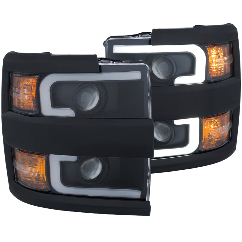 ANZO Projector Headlights With Plank Style Design Black w/Amber 15-17 Chevrolet Silverado 2500/3500 Headlights ANZO