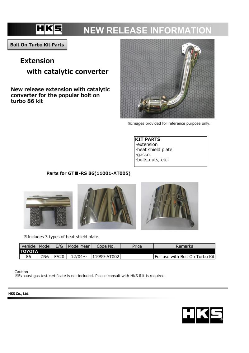HKS 12-19 Subaru BRZ/Scion FR-S/Toyota 86 Extension Kit w/ Catalytic Converter Connecting Pipes HKS